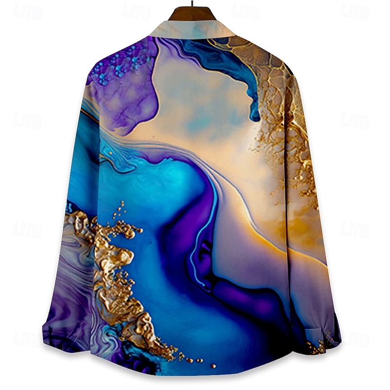 Men's Beach Shirt Button Up Shirt Long Sleeve Hawaiian Vacation Daily Fall Winter Spring & Summer Collared Shirts 3D Print Blue2