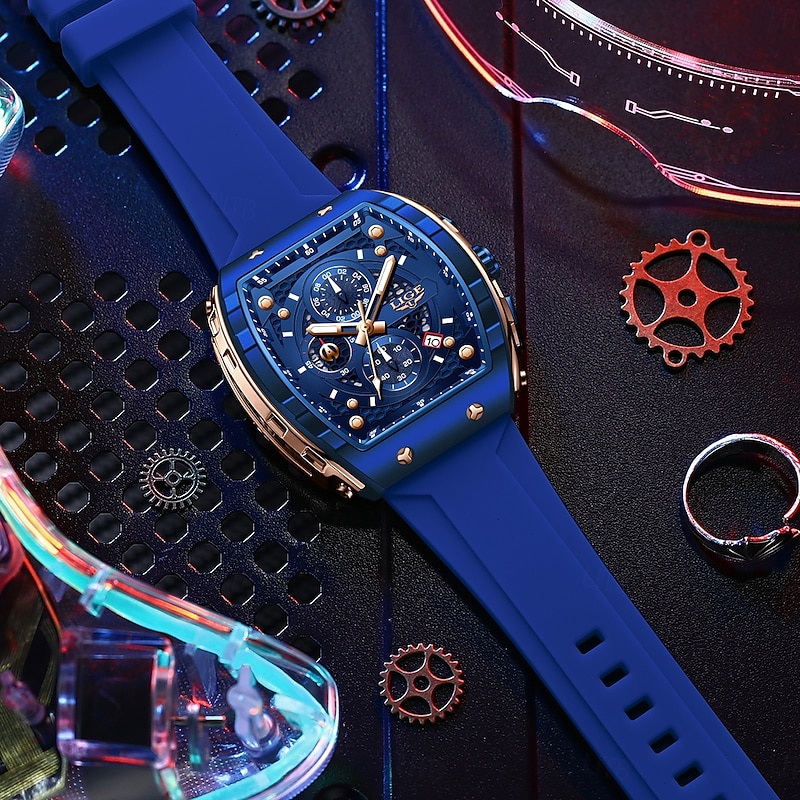 LIGE Men Quartz Watch Sports Business Calendar Waterproof Plastic Silicone Strap Watch2