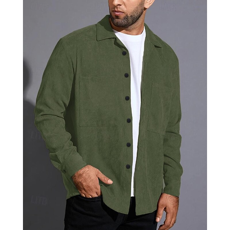 Men's Lightweight Jacket Trucker Jacket Shacket Daily Vacation Pocket Spring &  Fall Plain Fashion Classic Lapel Regular Black Green Gray Jacket2