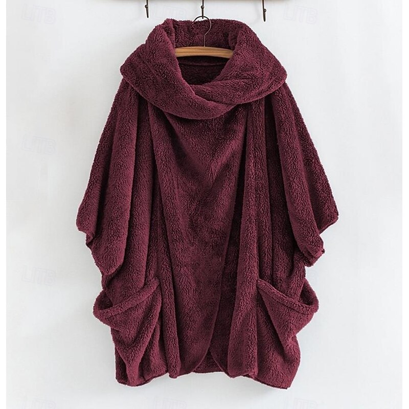 Women's Winter Coat Athleisure Holiday Daily Wear Fall Winter Regular Coat Loose Fit Stylish Casual Jacket Long Sleeve Solid Color Irregular Hem Black Red Brown3