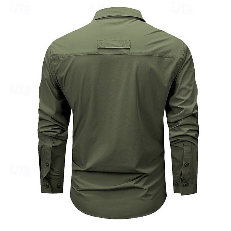Men's Shirt Workwear Shirts Work Shirt Button Up Shirt Cargo Shirt Black Blue khaki Army Green Beige Long Sleeve Plain Lapel Vacation Holiday Front Pocket Clothing Apparel Fashion Casual Comfortable4