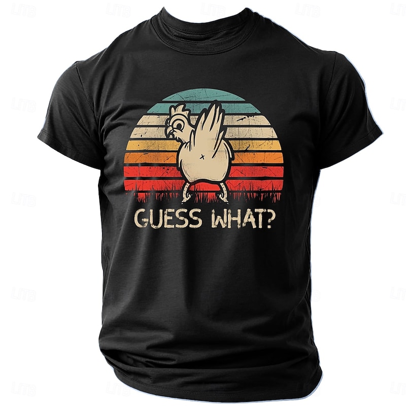 Men's Animal Rooster Letter Printed Funny T Shirt Tee Top 100% Cotton Short Sleeve Graphic Shirt Black Dark Blue Comfortable Tee Street Sports Outdoor Fashion Designer Clothing