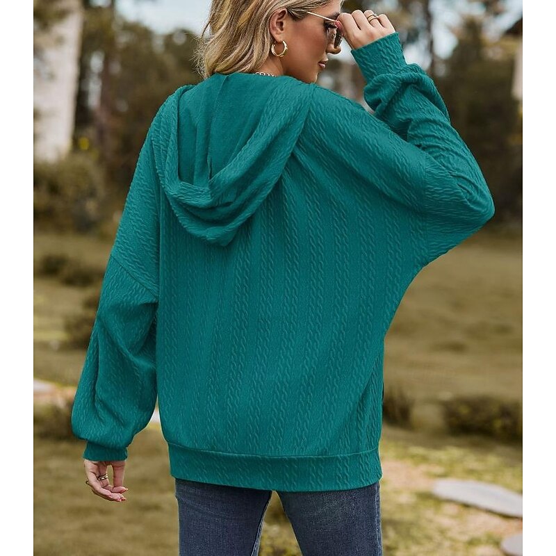 Women's Zip Up Hoodie Sweatshirt Modern Plain Dailywear Sports Hooded Zipper Pocket Loose Fit Long Sleeve White Red Blue Green Fall Winter2