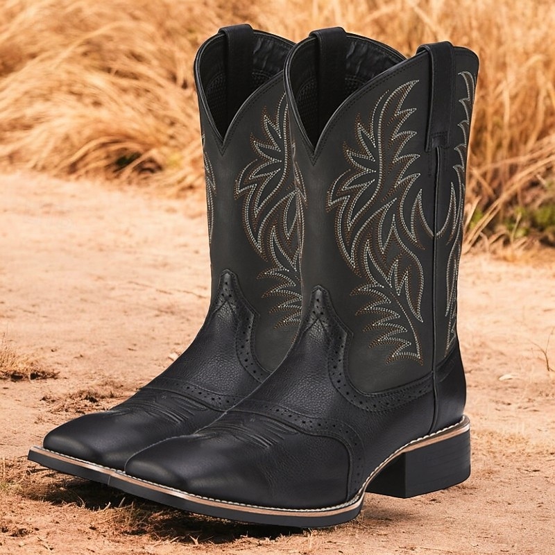 Men's Brown Western Cowboy Boots with Embroidered Shaft, Durable Faux Leather for Ranch and Casual Wear4