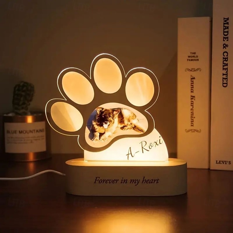 Personalized Light Up Photo Frame Custom Dog Paw Acrylic Night Light Memorial Lamp Unique Gift for Pet Lovers Ideal for Home Living Room and Office Decor4