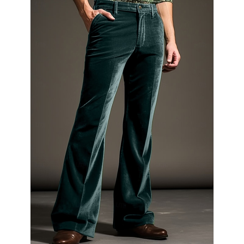 Men's Dress Pants Flared Pants Bell Bottom Trousers Suit Pants Pocket Plain Comfort Breathable Outdoor Daily Going out Fashion Casual Blue Green2