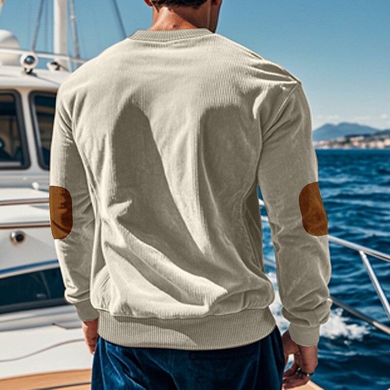 Men's Sweatshirt Apricot Black Army Green Fuchsia Brown Crew Neck Color Block Patchwork Ribbed Textured Sports & Outdoor Daily Holiday Corduroy Streetwear Basic Casual Fall & Winter Clothing Apparel4