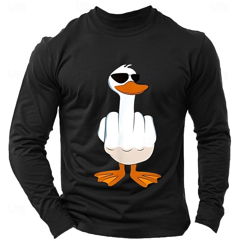 Men's Duck T Shirt Long Sleeve Shirt 100% Cotton Long Sleeve Graphic Shirt Light Heather Grey Black Wine Comfortable Tee Vacation Street Fashion Designer Clothing