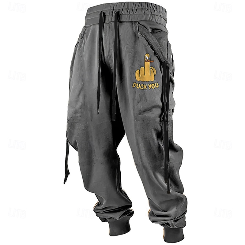 Men's Duck Sweatpants Joggers Drawstring Elastic Waist Casual Funny Party Evening Wear Pocket Spring Fall Winter 3D Print Black Orange Green3