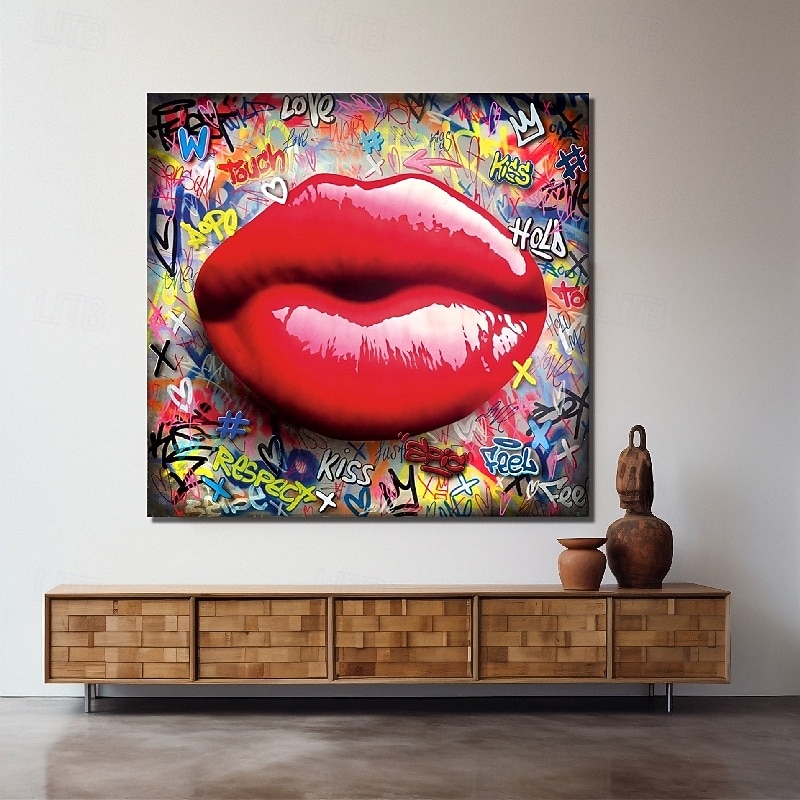 Pop art oil painting handpainted Abstract Lips Paintings On Canvas handpainted Rich Textured Acrylic Painting Modern Wall Art HandPainted Street art Artwork painting for Living Room bedroom Wall Decor3