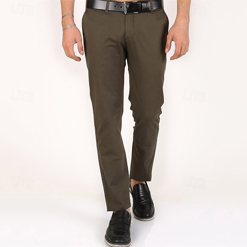 Men's Dress Pants Trousers Chinos Buttons Pocket Plain Comfort Formal Party Work Fashion Classic Style Black Dark Green Micro-elastic2