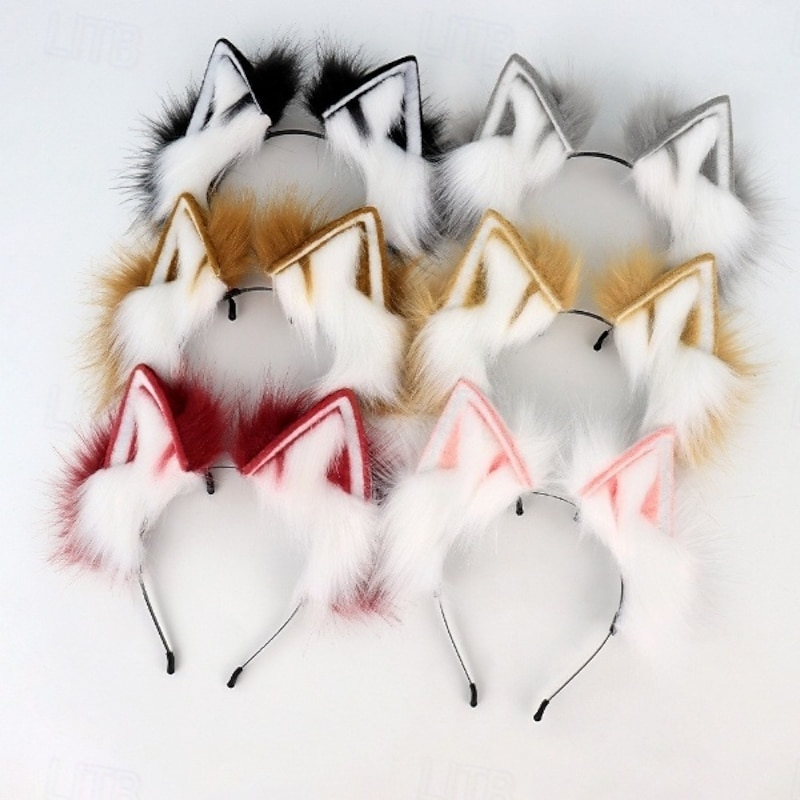 Fox Costume for Girls Fox Ears Tail Kid Cat Wolf Ears Fluffy Furry Tail Carnival Cos Accessories3