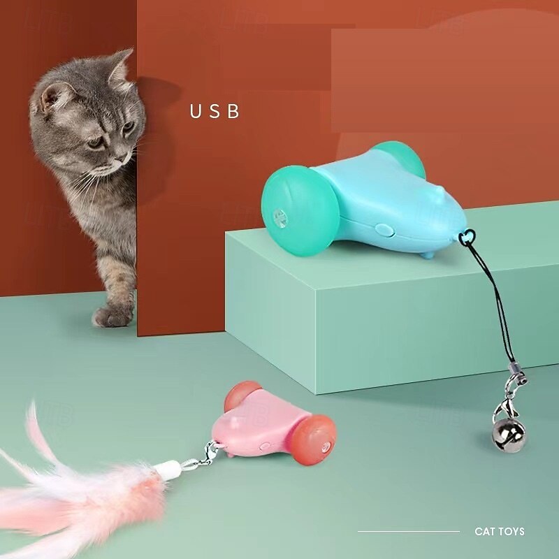 Plush Toy Feather Toy Interactive Toy Mice & Animal Toy Ropes with LED Removable USB Charger Releasing Pressure Pet Training for Cat Kitten Indoor Outdoor Pet Play
