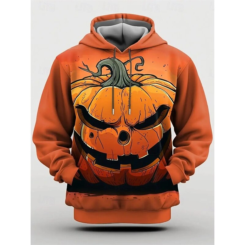 Halloween Pumpkin Hoodie Pullover Anime 3D Front Pocket Graphic For Couple's Men's Women's Adults' Halloween Carnival Masquerade 3D Print Party Casual Daily