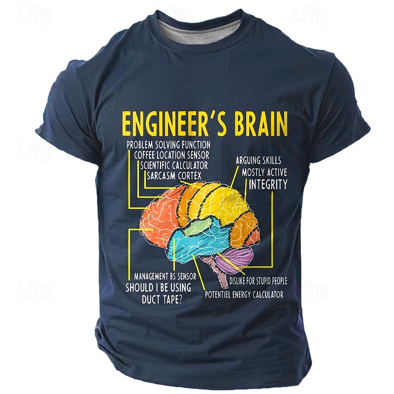 Men's Funny Engineer Brain Diagram Graphic T-Shirt - Humorous Engineering Work Tee Gift