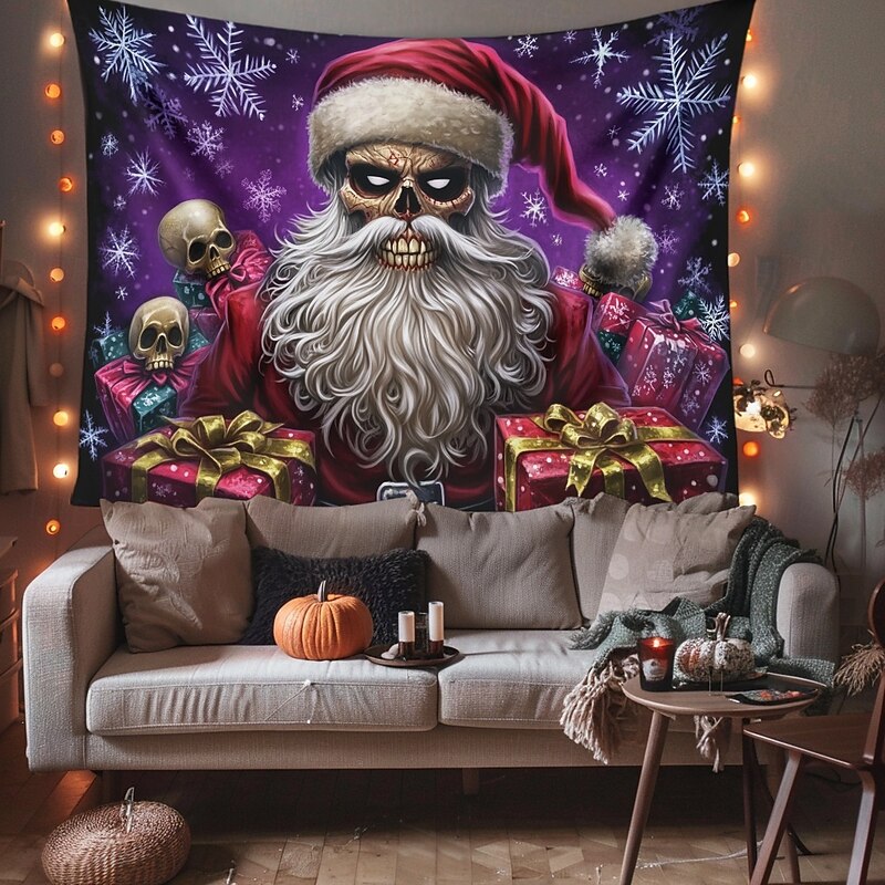 Hanging Tapestry Skeleton Christmas Santa Claus Wall Art Large Tapestry Mural Decor Photograph Backdrop Blanket Curtain Home Bedroom Living Room Decoration 9
