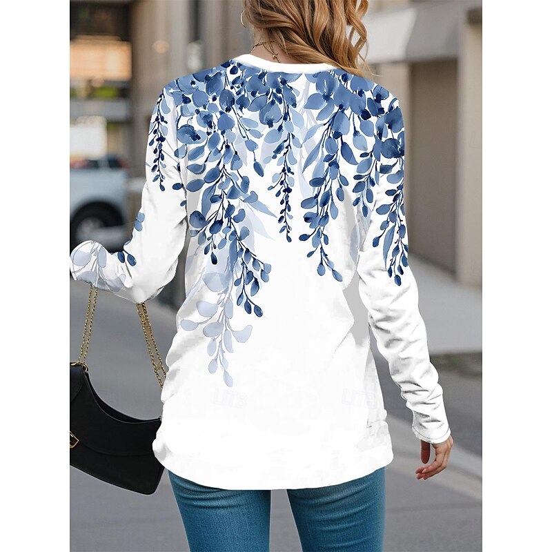 Women's T Shirt Casual Print Regular Tops Daily Black White Blue Purple Green Spring Fall2