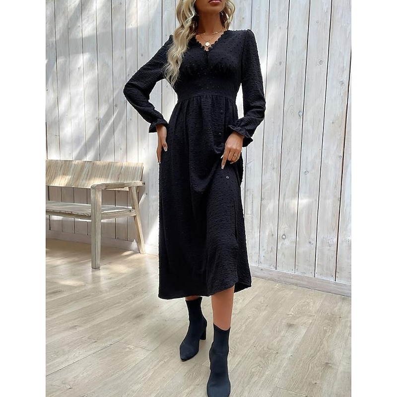 Women's Maxi Dress Black Dress Cocktail Dress Formal Dress Plain Dress Casual Street Date Loose Fit Plain Long Sleeve V Neck Black Spring Fall2