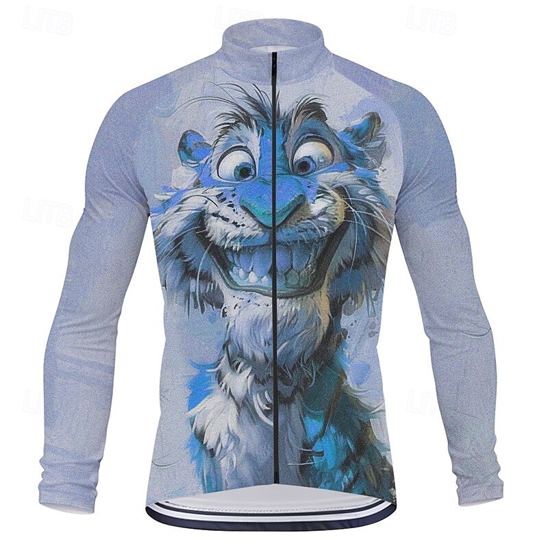 Men's Cycling Jersey Cartoon Tiger Long Sleeve Bike Tee Tshirt Top with 3 Rear Pockets Mountain Bike MTB Road Bike Cycling Quick Dry Front Zipper Wicking Sports Blue Purple Green Clothing Apparel2