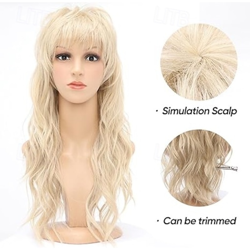 80s 90s Mullet Wigs Pixie Cut Wigs with Bangs for Black Women, Wolf Wig Wavy Long Synthetic Split Wigs with Fringe Mullet Wig for Women Long Cosplay wig Halloween Wigs4