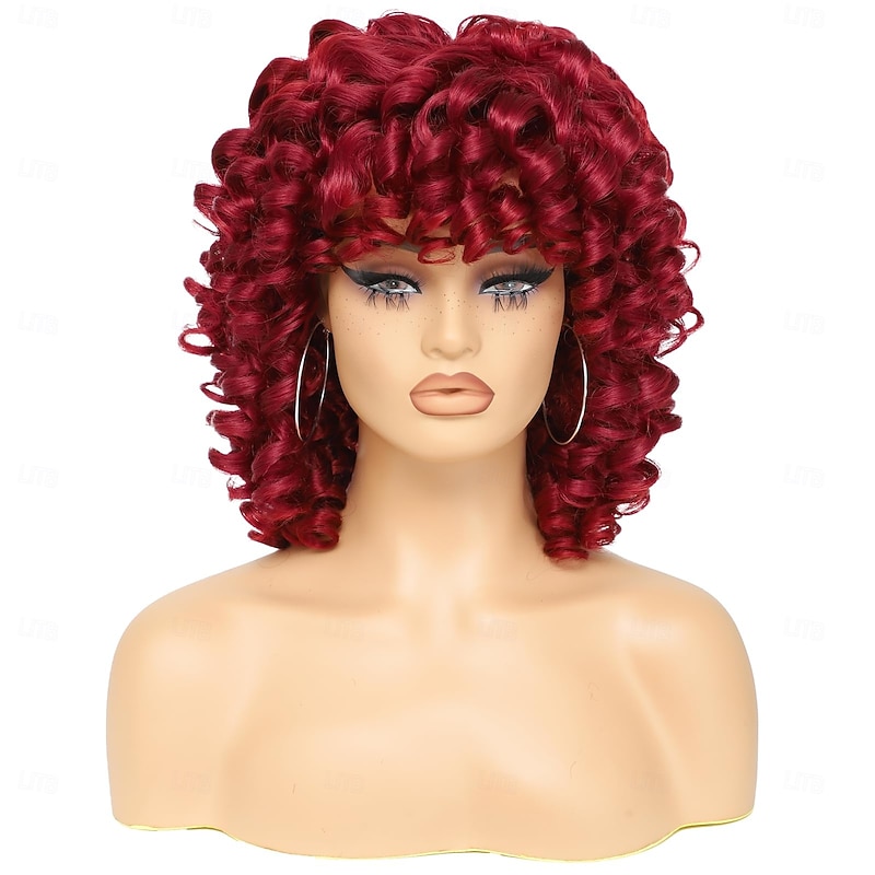 Curly Wigs for Black Women Short Curly Wig with Bangs Big Loose Cute Kinky Curly Hair Synthetic Soft Wigs for Daily Party Cosplay2
