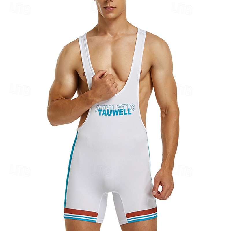 Men's Wrestling Suit Body Shaping Jumpsuit Shapewear Breathable Quick Dry High Stretch Summer Spring Polyester Outdoor Walking Jogging White Blue4