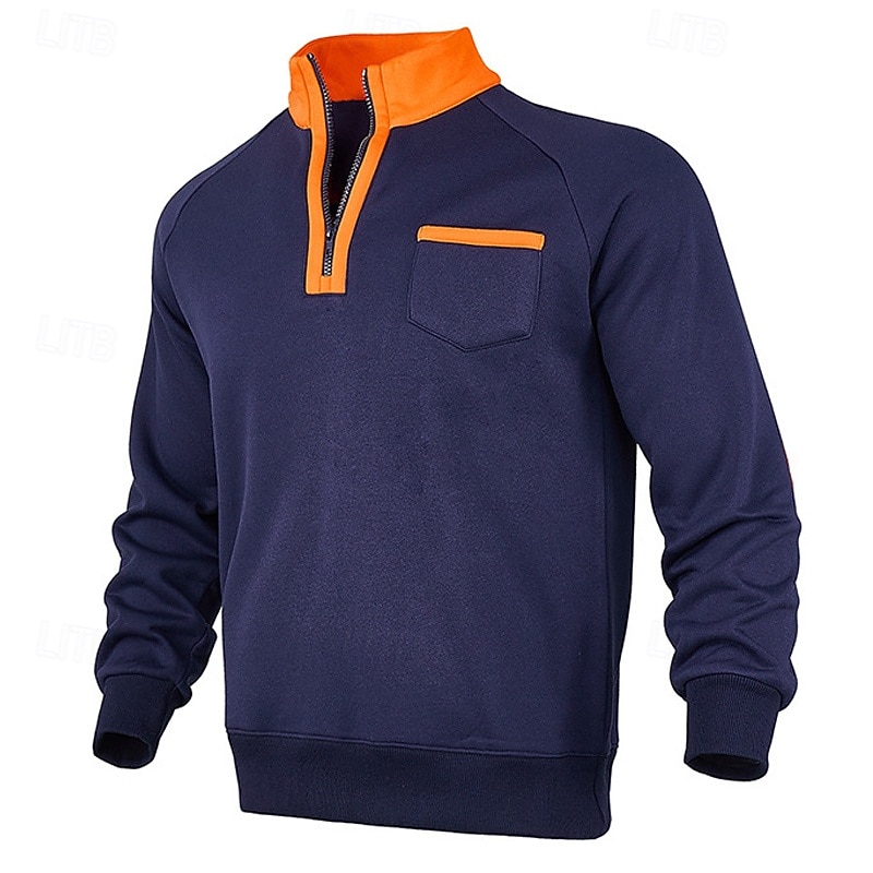 Men's Sweatshirt Quarter Zip Sweatshirt Black Navy Blue Fuchsia Light Grey Dark Gray Half Zip Color Block Patchwork Sports & Outdoor Daily Holiday Polyester Streetwear Basic Casual Spring & Fall2