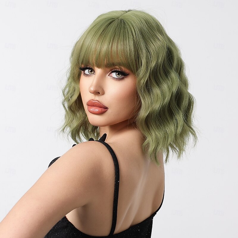 Synthetic Wig Uniforms Career Costumes Princess Curly Wavy Middle Part Layered Haircut Machine Made Wig 22 inch Mint Green Synthetic Hair Women's Cosplay Party Fashion Green2