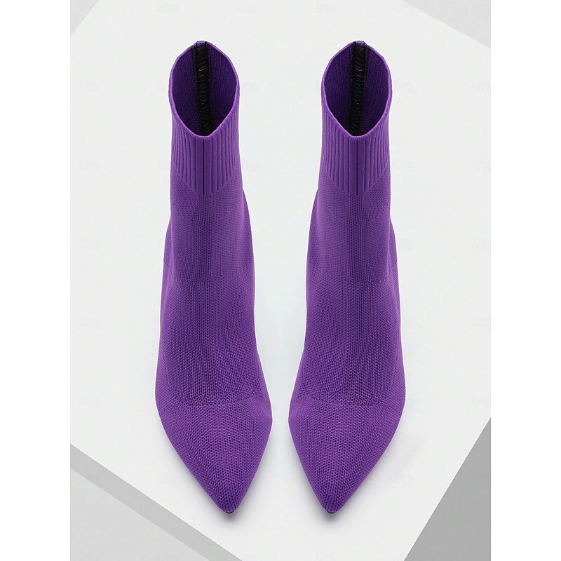 Elegant Women's Purple Knit Ankle Boots with Pointed Toe and Kitten Heel - Ideal for Parties and Casual Outings2