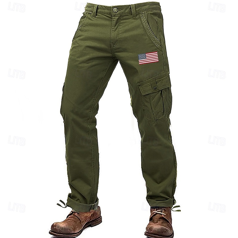 Men's Cargo Pants Cargo Trousers Work Pants Multi Pocket Graphic American Flag Outdoor Full Length Outdoor Sports Outdoor Casual Sports Fashion Yellow Army Green Micro-elastic