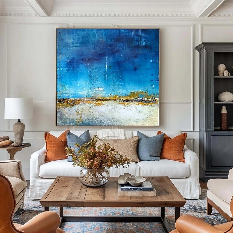 Abstract Gold Paintings  handmade Rich Textured seascape Acrylic Painting Modern Wall Art Hand Painted Artwork foil green oil painting for Living Room office Wall Decoration blue painting3