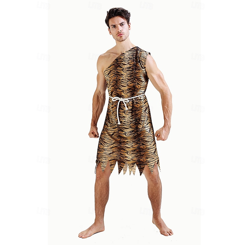 Savage Primitive man Halloween Cosplay Costume Fancy Costume Cosplay Halloween Adults' Men's Halloween Carnival Easy Halloween Costumes Dress Up3