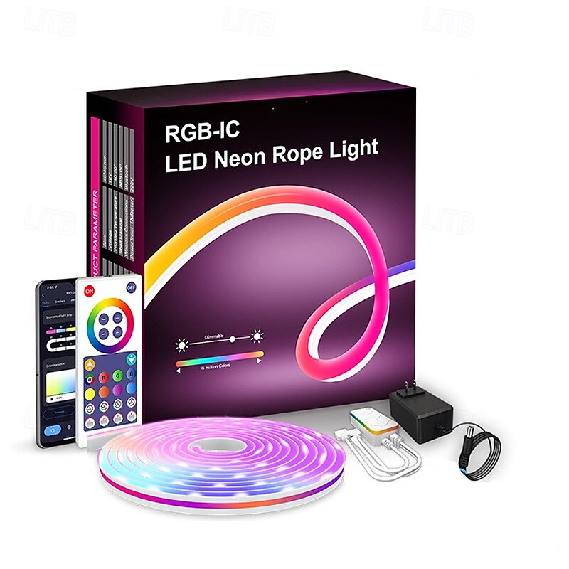 5m Neon Strip Lights Smart Rope Lights Tuya Wifi Bluetooth Bluetooth Music App Remote Control Plug Power Supply Horse Racing Neon Strip Lights Living Room Bedroom Decoration