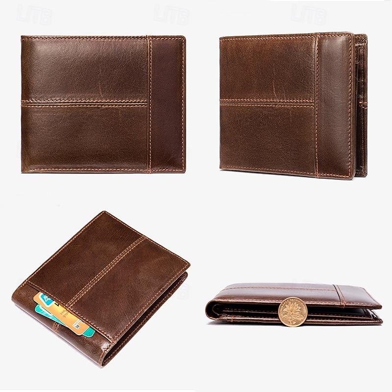 Men's Vintage Brown Genuine Leather RFID Blocking Bifold Wallet with Multiple Card Slots - Classic Slim Design4