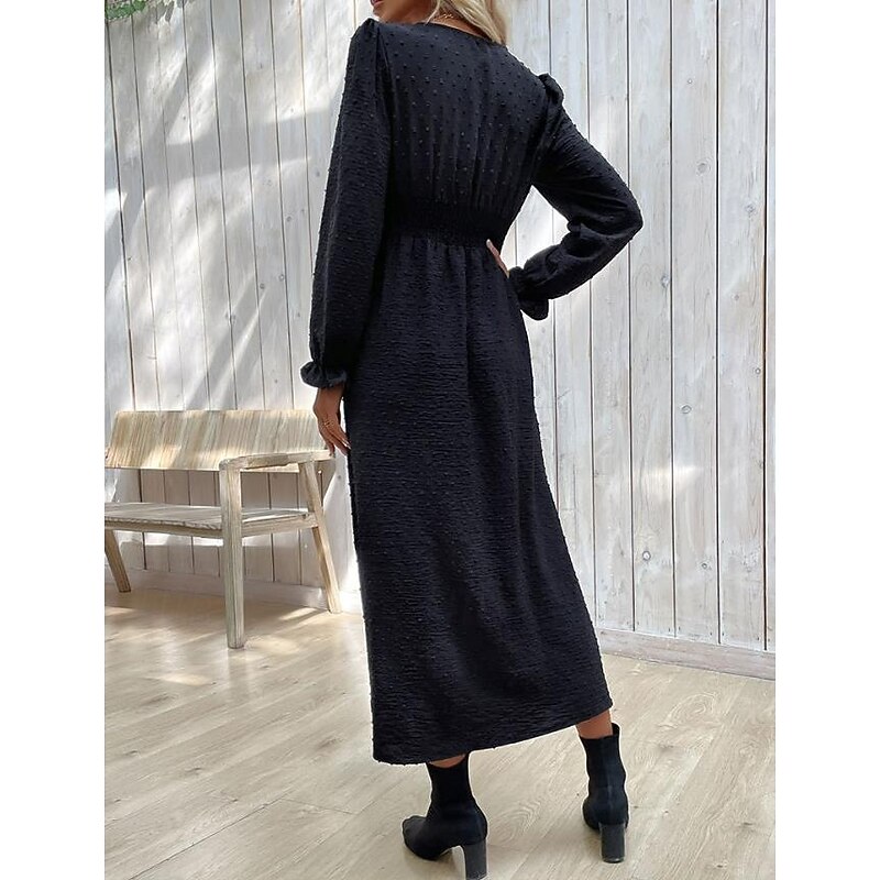 Women's Maxi Dress Black Dress Cocktail Dress Formal Dress Plain Dress Casual Street Date Loose Fit Plain Long Sleeve V Neck Black Spring Fall4