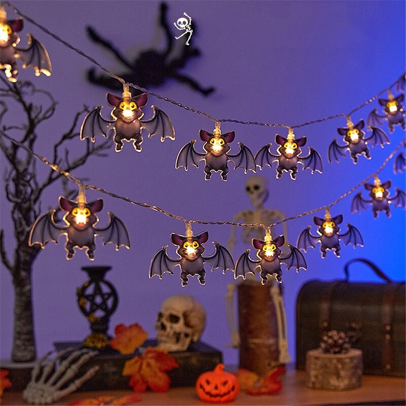 1.5M 10LED Halloween Lantern String Ghost Festival Scene Atmosphere Decoration Lantern String Spider Web Bat Pumpkin Death God Festival Decorative Lanterns 1pc2