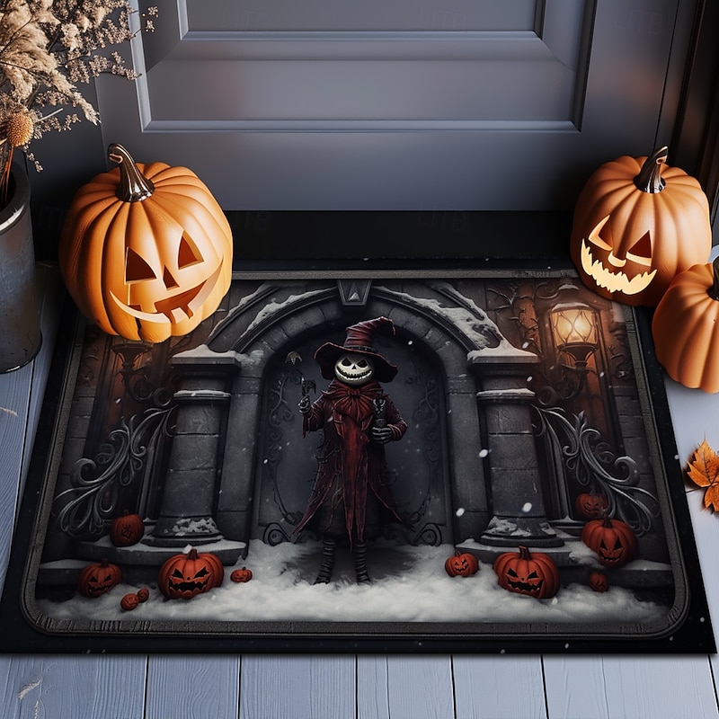 Halloween Doormat Jack Skeleton Pumpkin Kitchen Mat Floor Mat Non-Slip Area Rug Oil Proof Rug Indoor Outdoor Mat Bedroom Decor Bathroom Mat Entrance Rug4