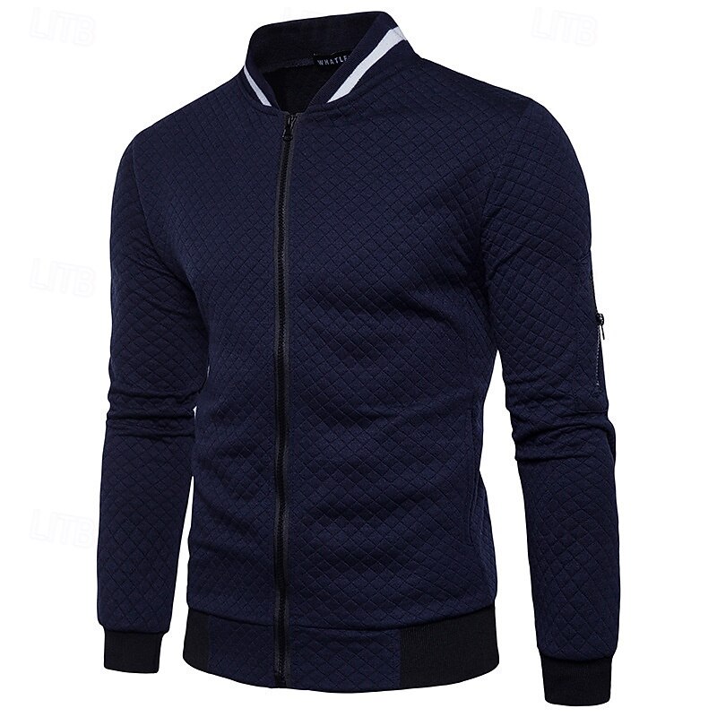 Men's Sweatshirt Zip Up Hoodie Full Zip Sweatshirt Black White Wine Navy Blue Light Grey Half Zip Color Block Plain Zip Up Ribbed Textured Sports & Outdoor Daily Holiday Polyester Streetwear Basic3