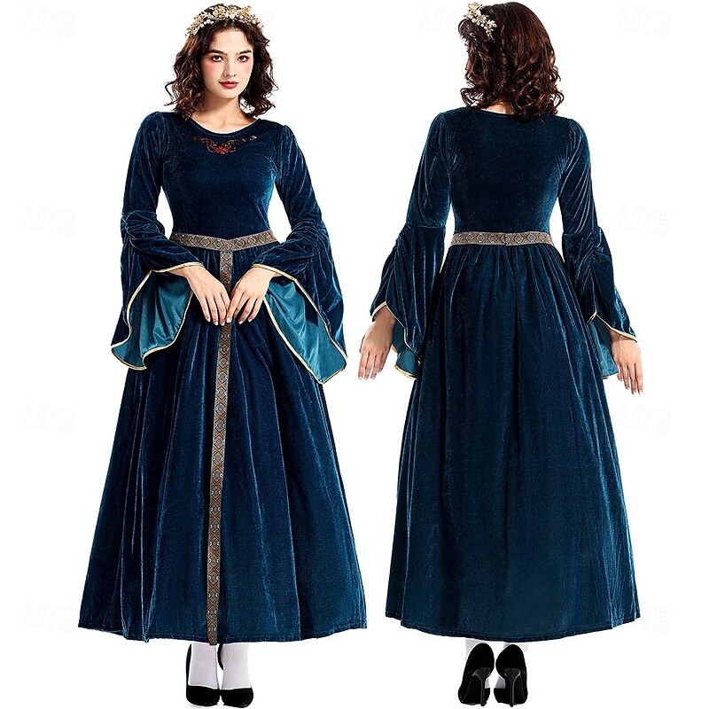 Medieval Renaissance Cocktail Dress Prom Dress Viking Outlander Fancy Dress Women's Celtic Fantasy Royal Halloween Carnival Masquerade LARP Ren Faire Festival Adults' Dress Cloak2