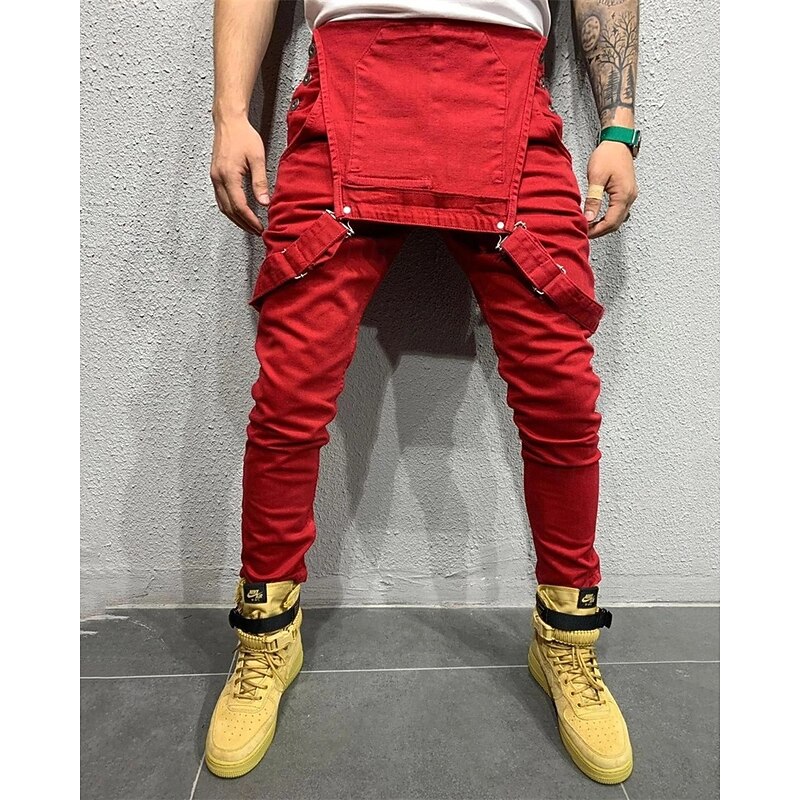 Men's Cargo Pants Tactical Pants Trousers Suspender Pants Pocket Plain Wearable Outdoor Daily Camping & Hiking Fashion Classic Black Red3