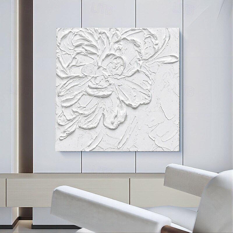 3D White Flower oil painting Hand-Painted Thick Texture Oil Painting Beige White Painting On Canvas Abstract Textured oil painting for Wall Art painting for Living Room artwork2