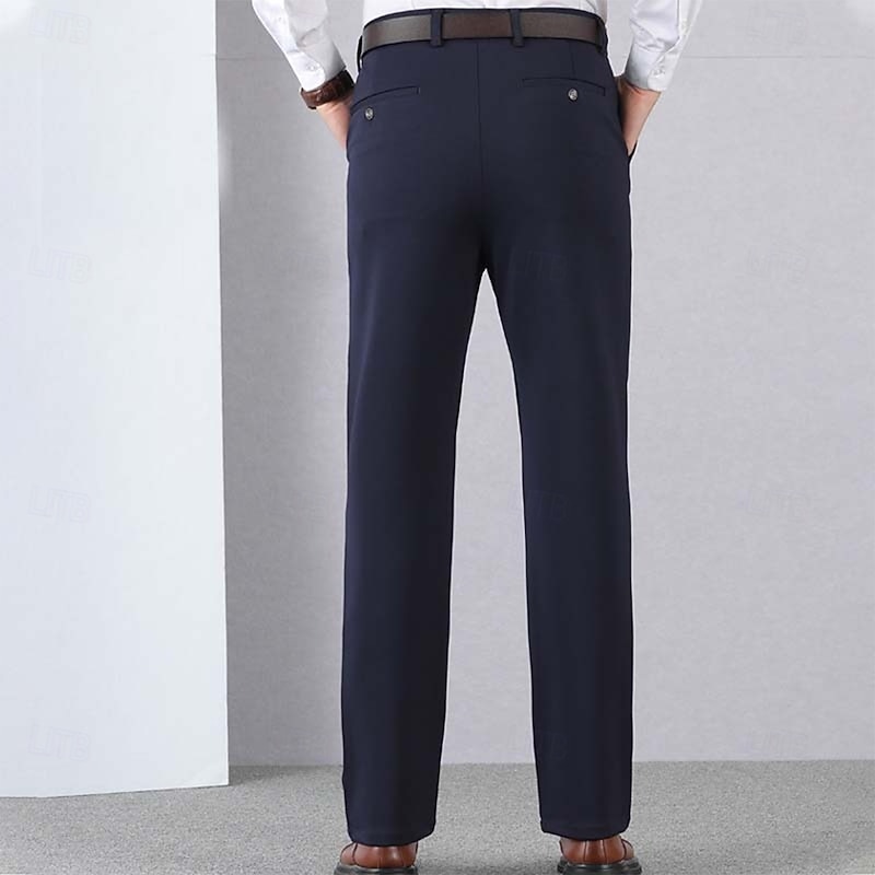 Men's Dress Pants Trousers Casual Pants Pocket Elastic Waist Straight Leg Plain Stretch Wedding Office Business Stylish Formal Black Wine High Waist Micro-elastic3