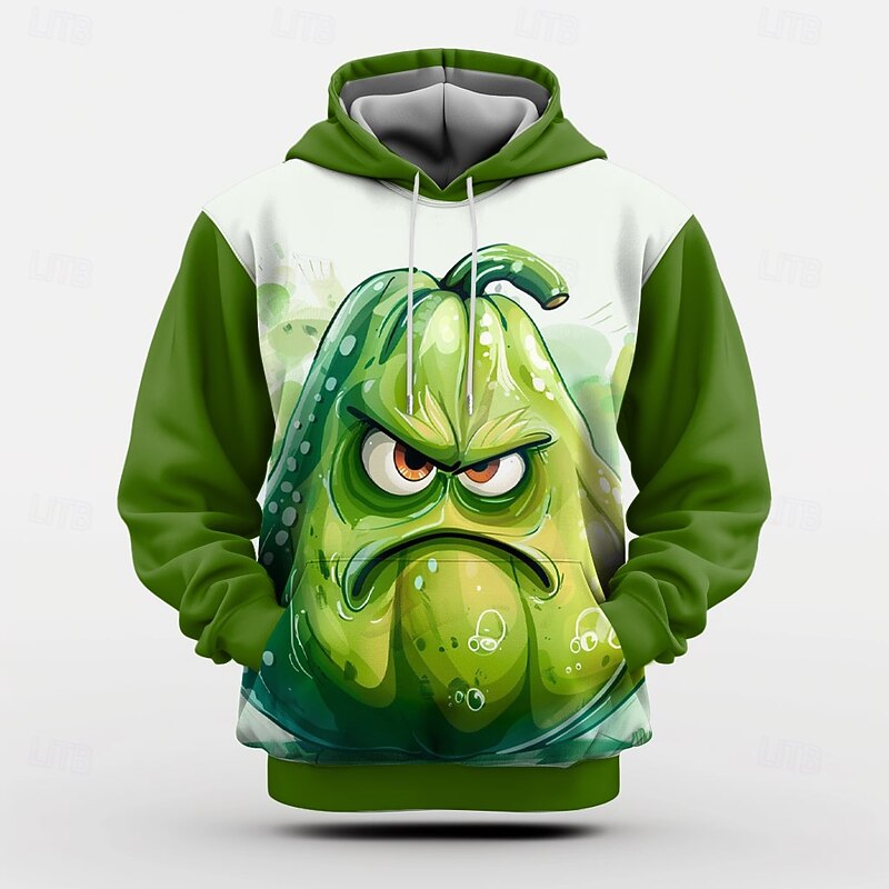 Men's Pumpkin Funny Hoodie Hoodies Sweatshirt Fashion Long Sleeve Crew Neck Green Fall Winter Designer