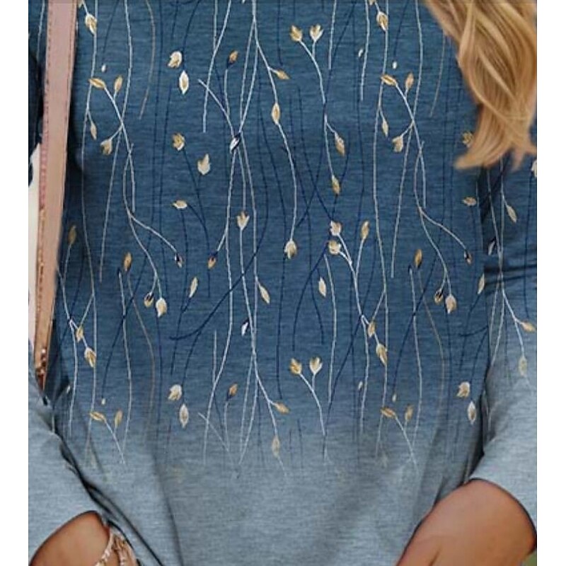 Women's T shirt Crew Neck Long Sleeve Tunic Casual Print Regular Tops Daily Navy Blue Blue Green Khaki Spring Fall3