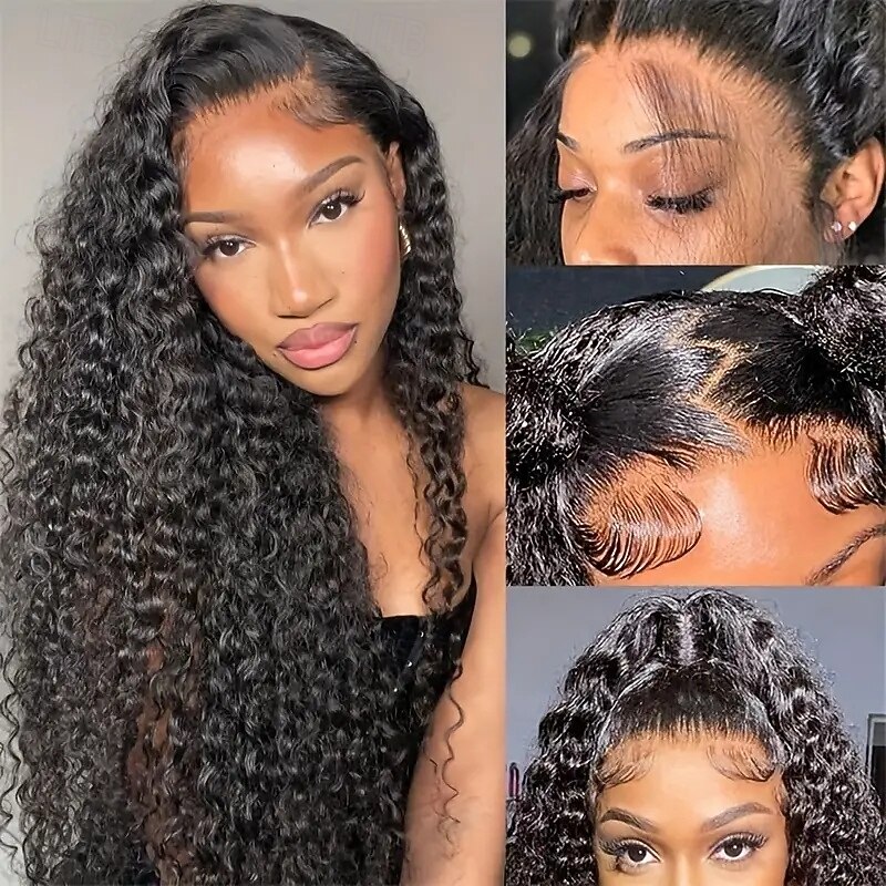 13x6 Lace Front Wigs Human Hair Natural Color 150% Density Curly  Wave Human Hair for Black Women with Baby Hair