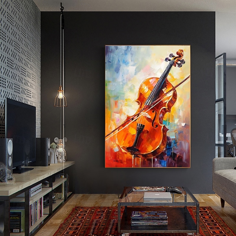 Handmade Oil Painting Canvas Wall Art Decoration Abstract Violin for Home Decor Rolled Frameless Unstretched Painting2