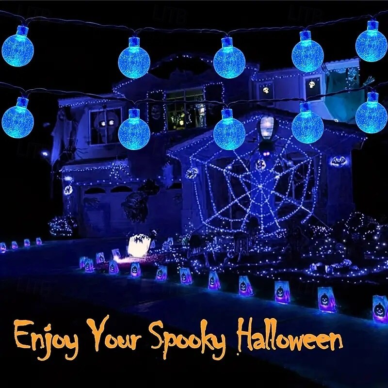 Solar String Lights for Outdoor 12m 100LED Crystal Globe Lights with 8 Modes Solar String Lights Outdoor Waterproof for Garden Tree Patio Party Christmas/Halloween Decoration