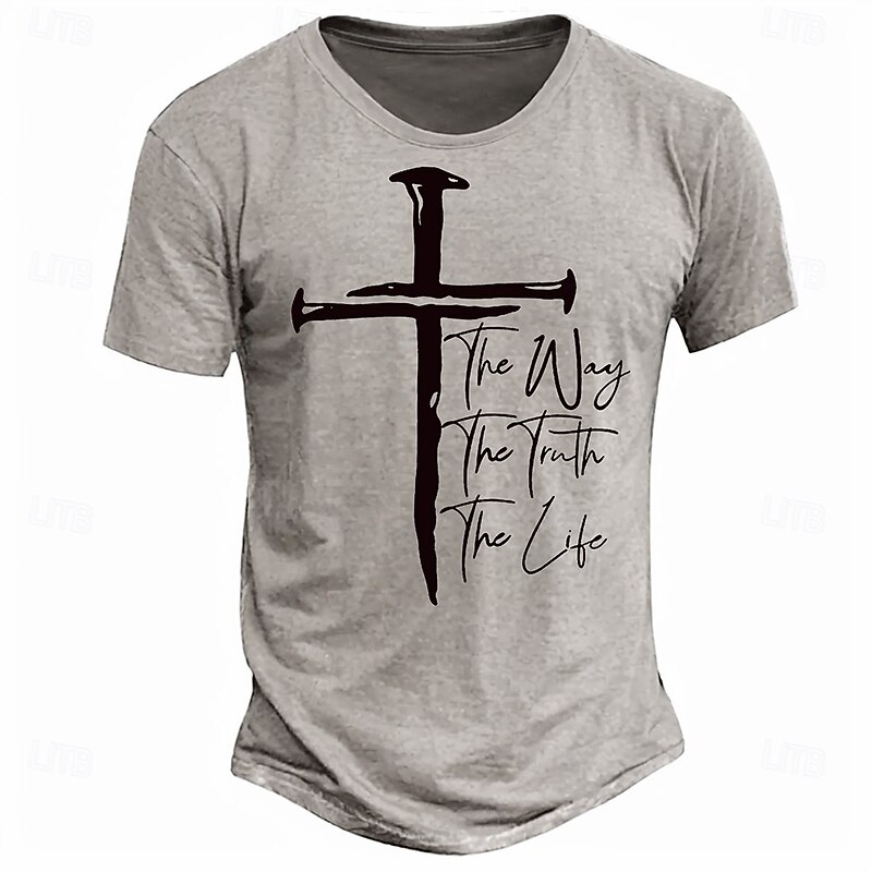 Men's Cross T Shirt Short Sleeve T shirt 3D Print Crew Neck Shirt Retro Vintage Casual Street Casual Light Blue Khaki Gray Spring & Summer Clothing Apparel S M L XL XXL XXXL4