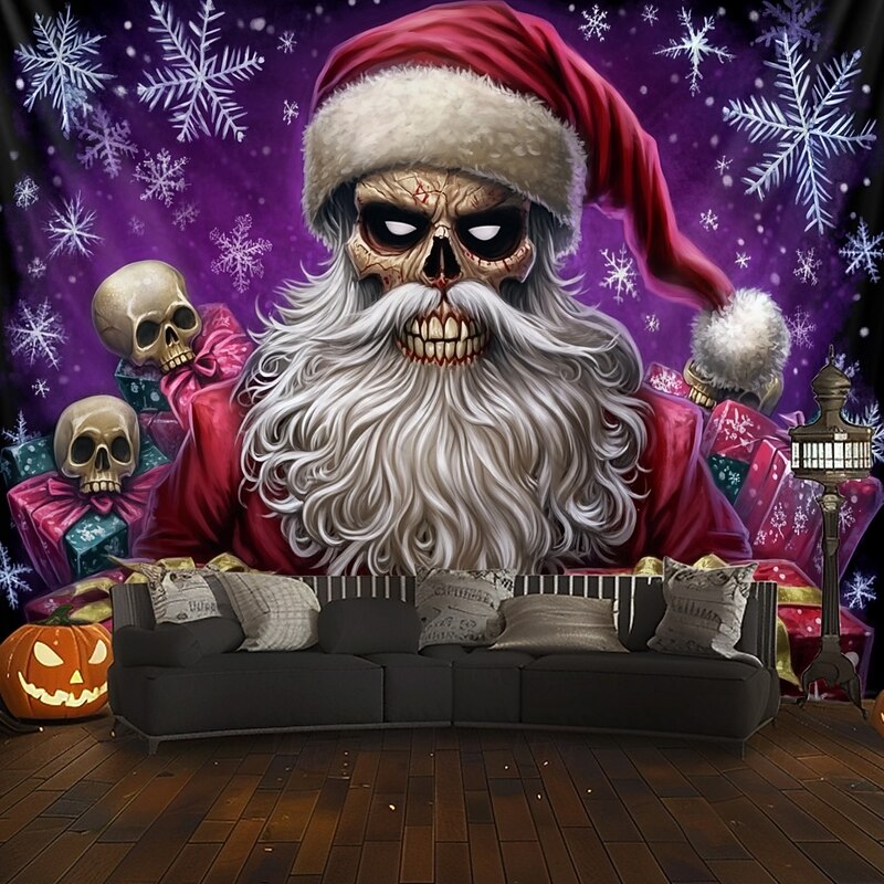 Hanging Tapestry Skeleton Christmas Santa Claus Wall Art Large Tapestry Mural Decor Photograph Backdrop Blanket Curtain Home Bedroom Living Room Decoration 7