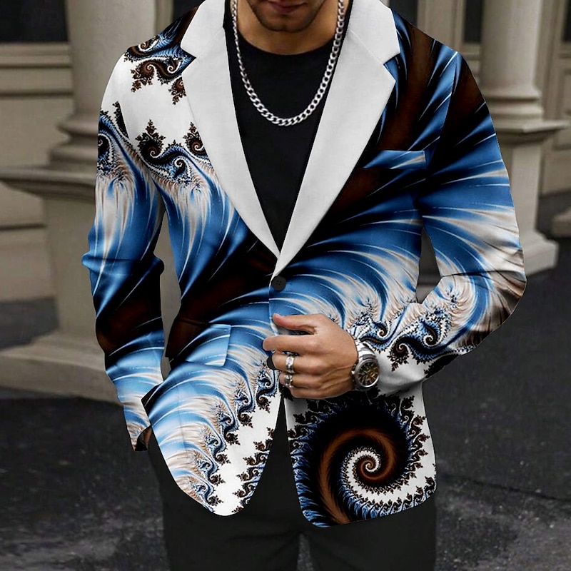 Men's Geometric Long Sleeve Turndown Business Casual Horror Party Evening Wear Daily Buttons 3D Print Multi Pocket